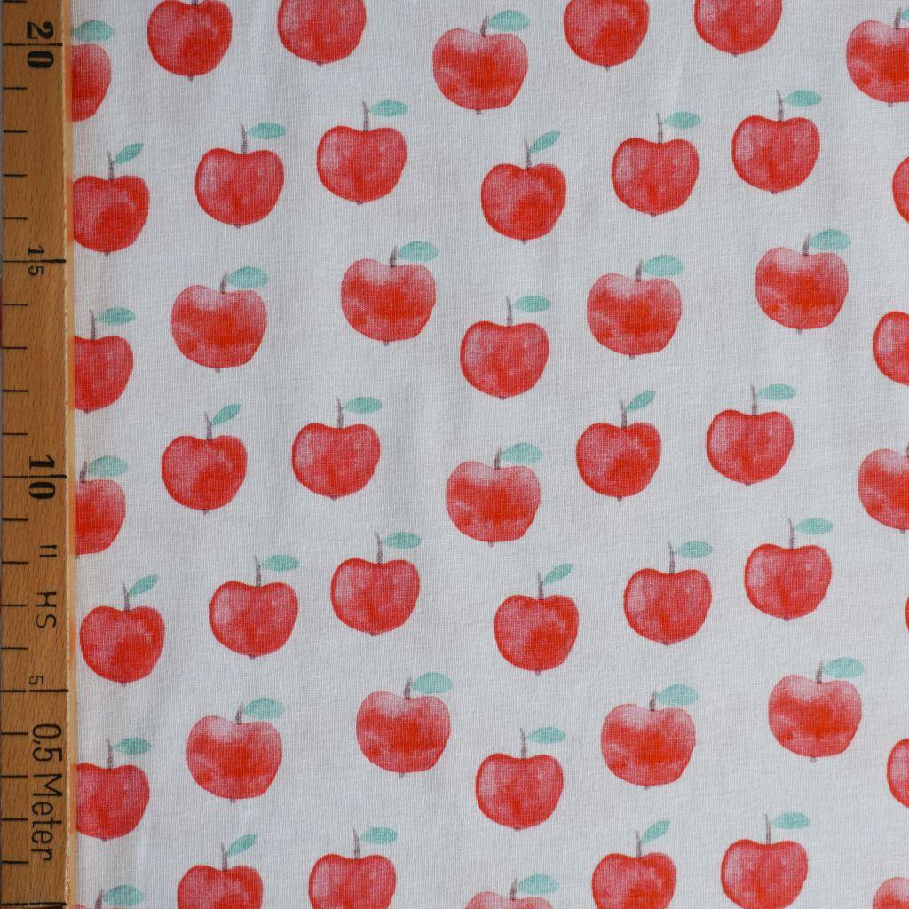 Baumwolljersey rote Äpfelchen Obst rot weiß – FVJ